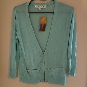 NWT Women's Annabella Aqua Half Zip Cardigan  Size Medium